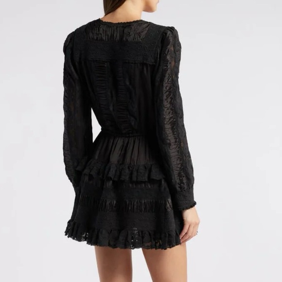 LoveShackFancy Kal Black Satin and Lace Ruffle Mini Dress size S - Picture 3 of 11